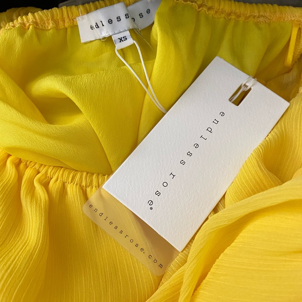 ENDLESS ROSE Yellow Off Shoulder Ruffle Shorts Romper - Picture 7 of 16